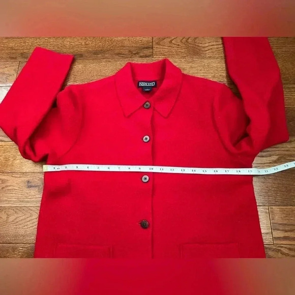 Vintage Lands' End Boiled 100% Wool Button Front Coat Blazer Red Sz - Picture 9 of 9